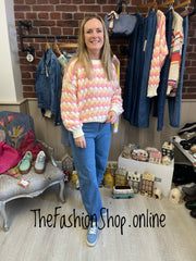 Sophia pink and orange bubble knit jumper 8-14