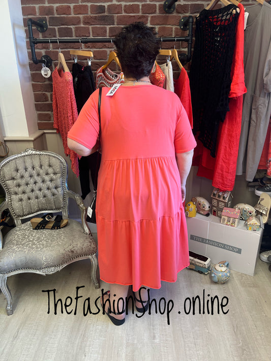 Hannah coral tiered midi dress 12-20