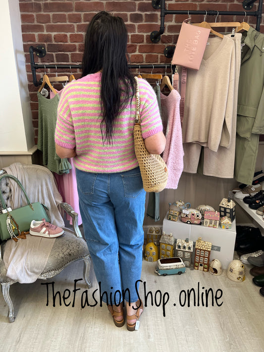 Lola pink and green wool mix knitted top 8-14