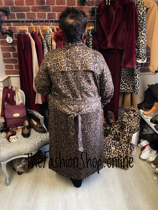 Premium Leopard Print Trench Coat In Chocolate Brown 8,10,12,14,16