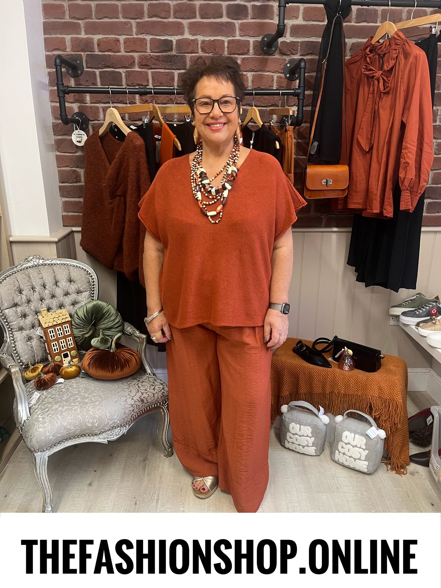 Elsa cinnamon V neck knitted top 10-20