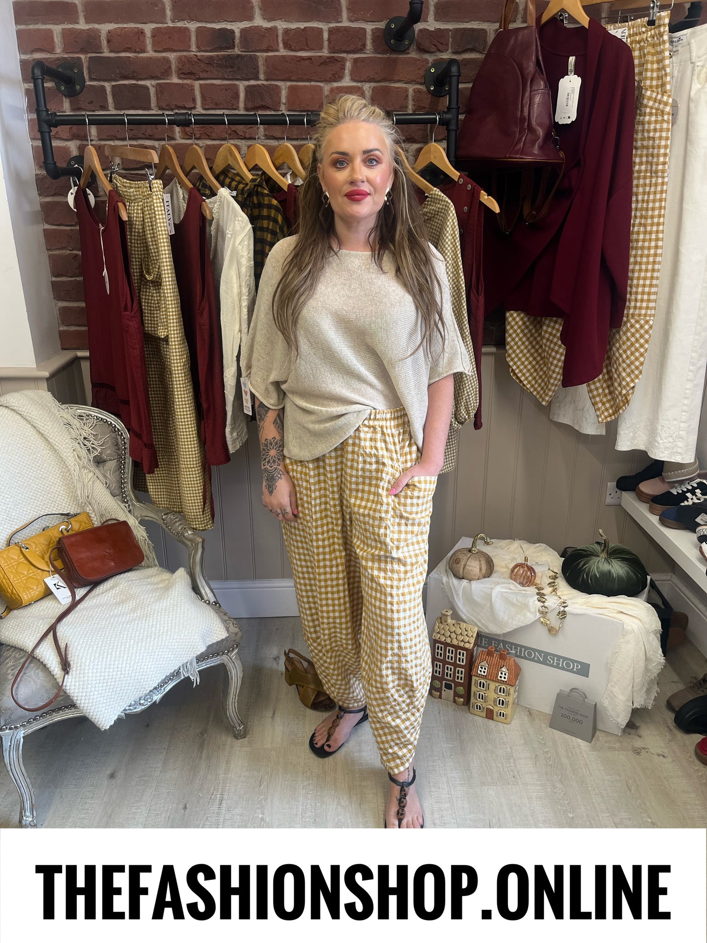 Sally yellow gingham tulip hem trousers 8-16