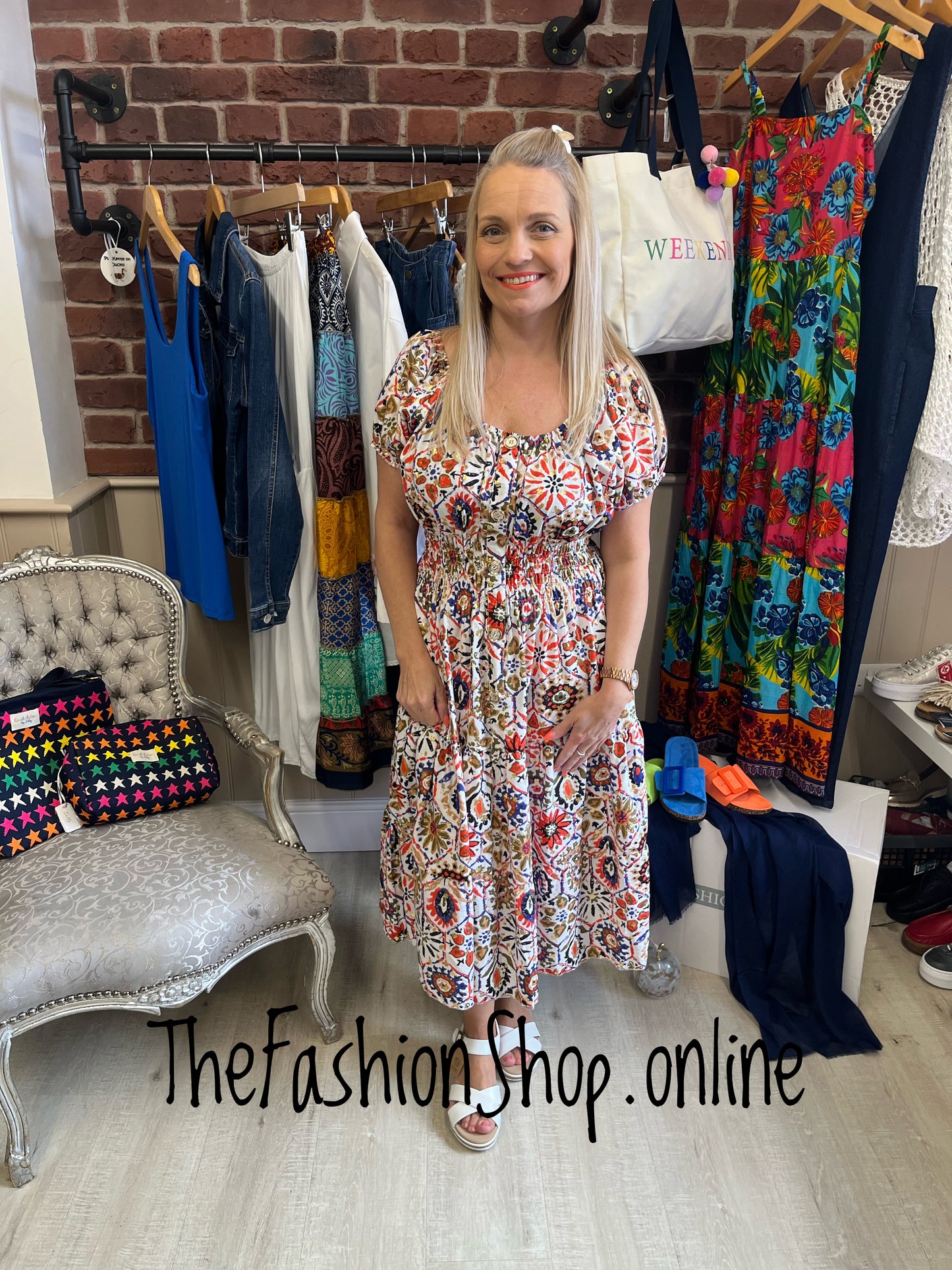 Avril boho print gypsy midi dress 8-16