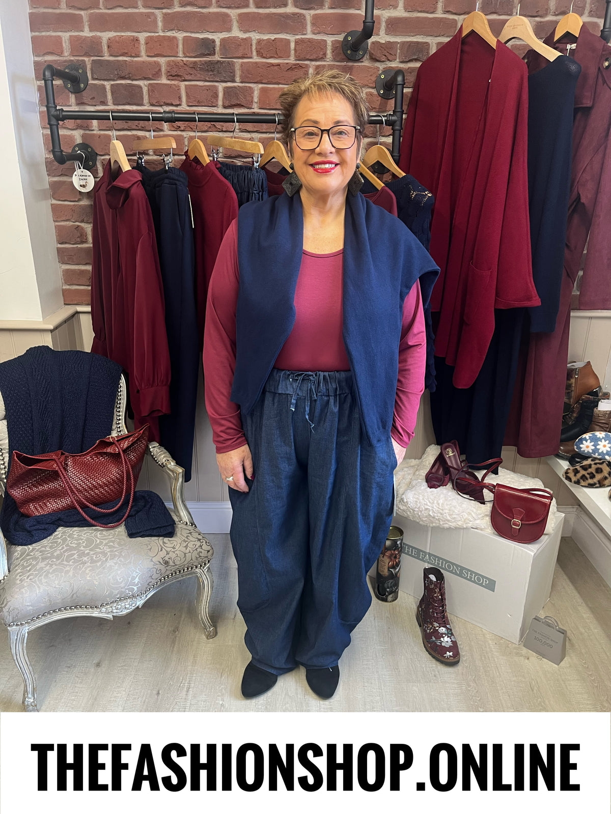 Michelle soft denim navy wide leg trousers 14-24