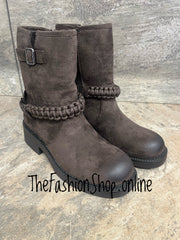 Nina brown faux suede biker boots sizes 3-8 (36-41)