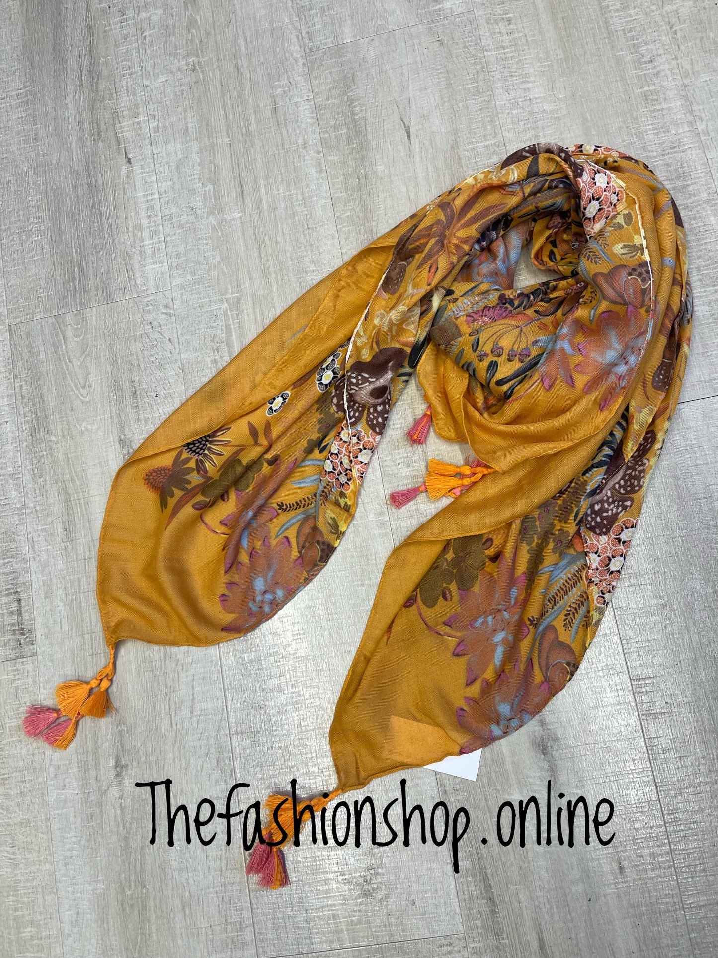 Enchanting orange wildflower tassel scarf