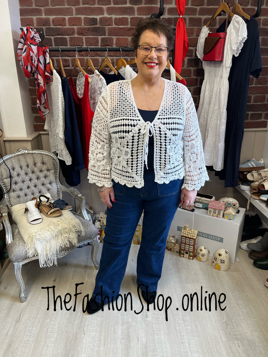 Sophie White Crochet Cardigan 14-20