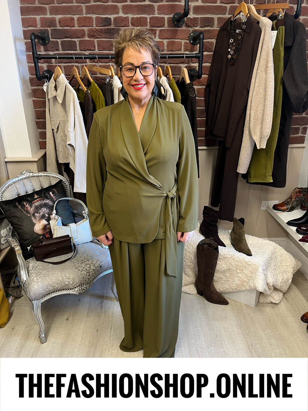 Arabella olive trouser suit 12-16