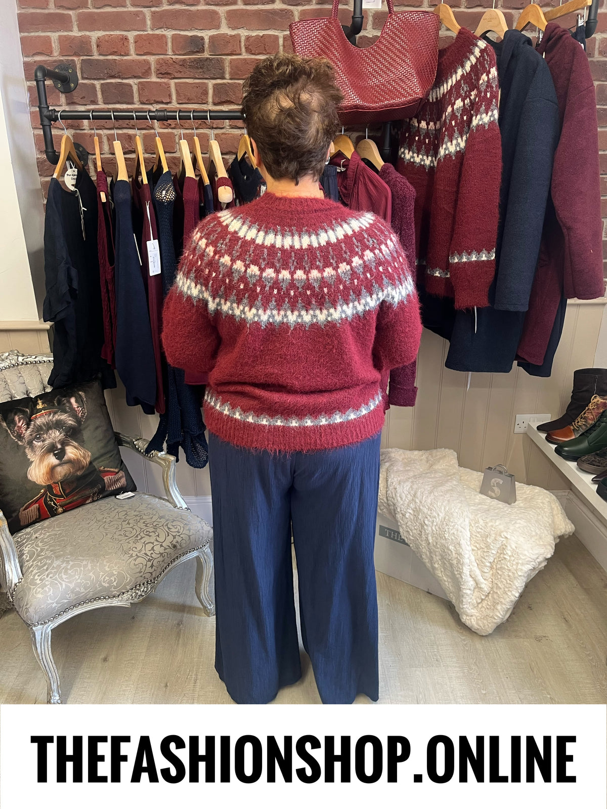 Zelda wine Fair Isle jumper 10-18