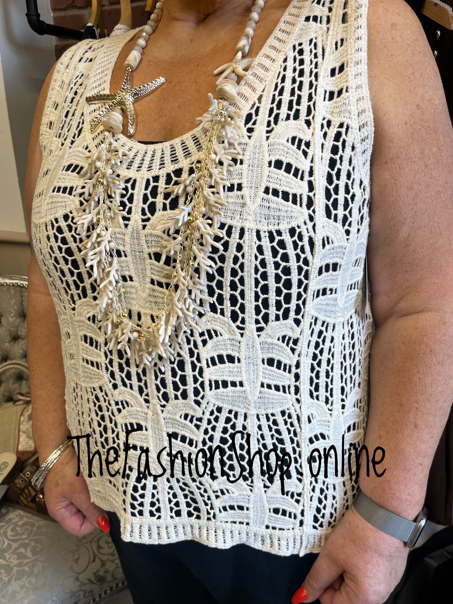 Ava cream crochet sleeveless top 10-18