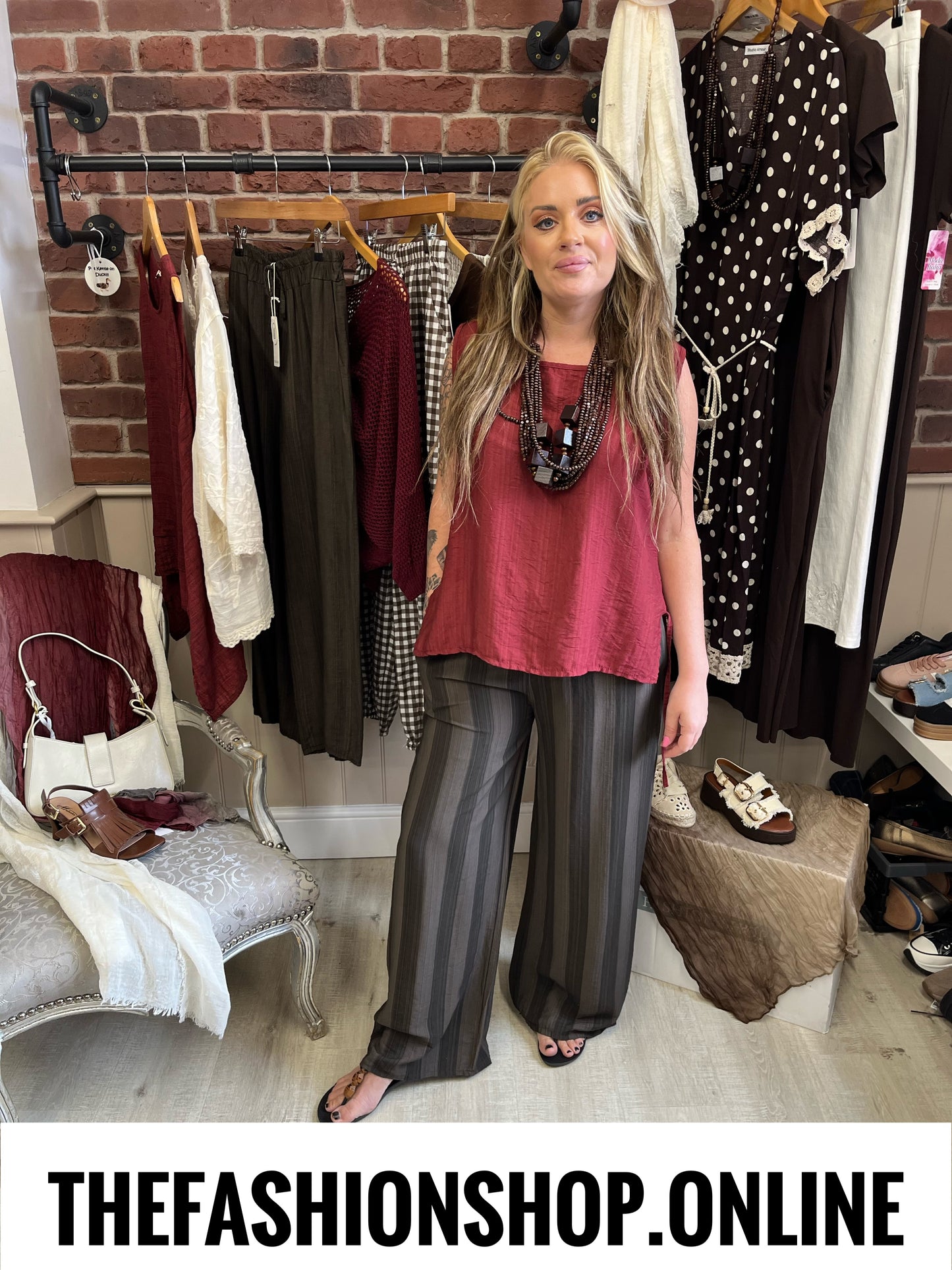 Belle brown striped wide legged trousers 8-14