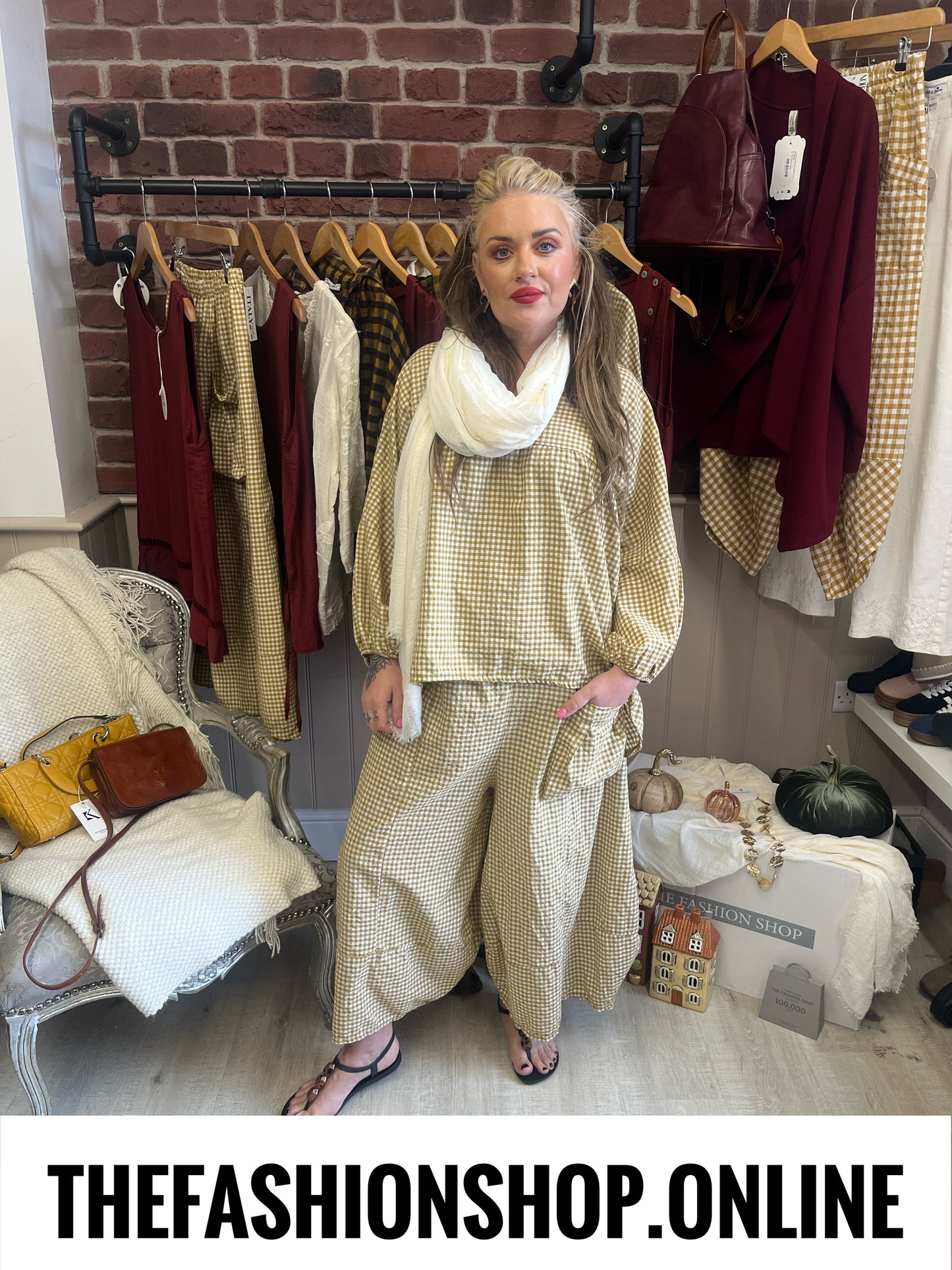 Imogen yellow gingham wide leg trousers 10-18