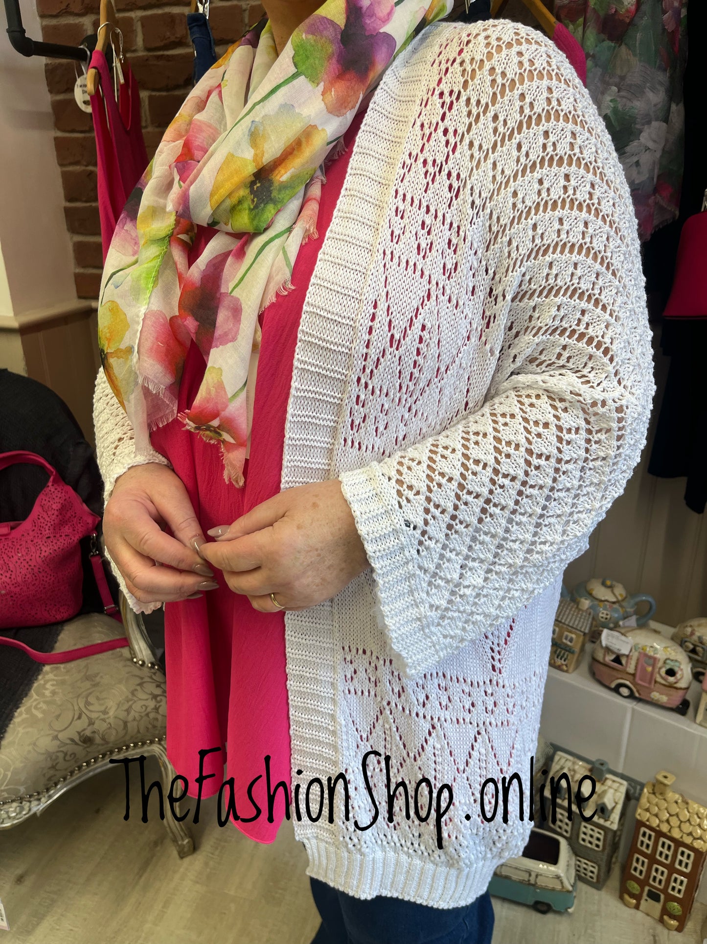 Evie white crochet edge to edge cardigan 16-22