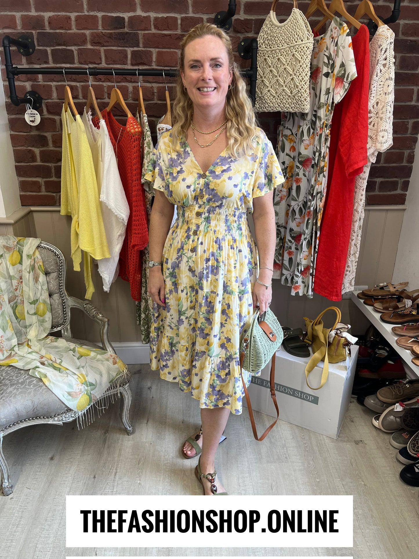 Harmony Yellow Lilac and Green Floral Midi V Neck Dress 10-18