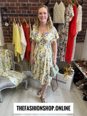 Harmony Yellow Lilac and Green Floral Midi V Neck Dress 10-18