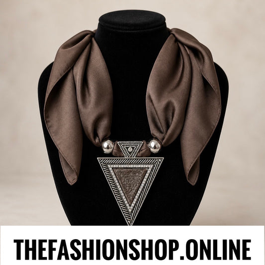 Tri Luxe Pendant in Brown with Satin scarf