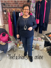 Bonnie navy long sleeve lace top 14-20