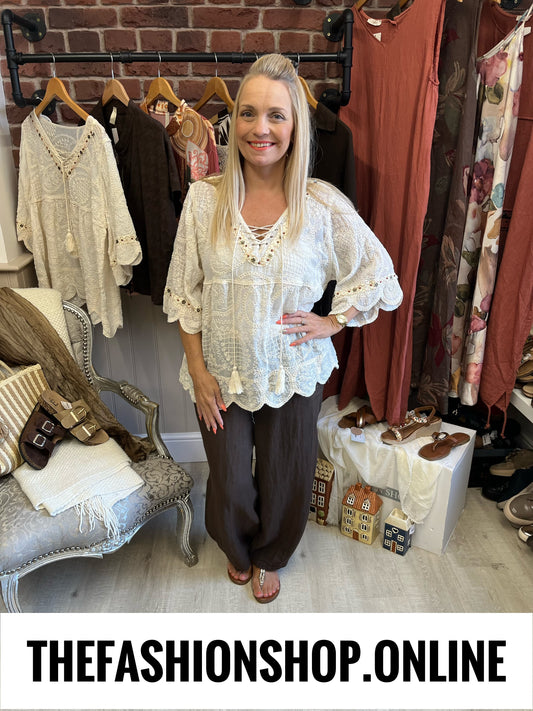 Amelia cream embroidered smock 10-14