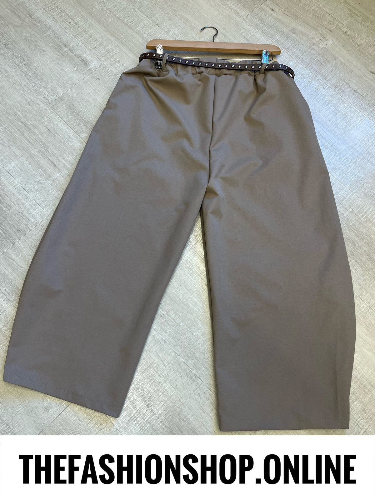 Tara mocha trousers with studded belt 8-16