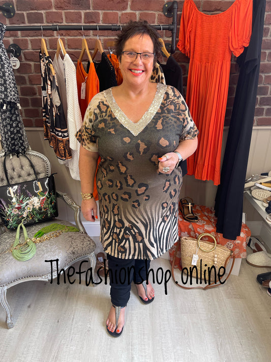 Mia animal print shimmer tunic dress 12-18