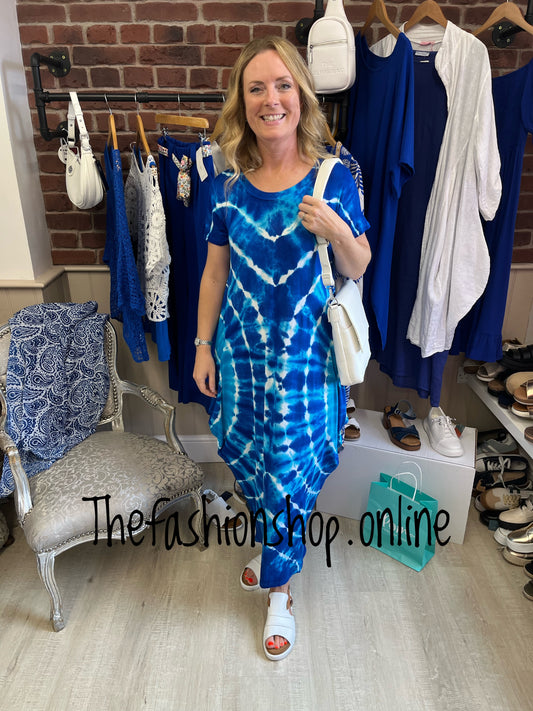 Sophia royal blue tie dye cap sleeve magic dress 12-20