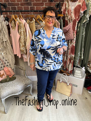 Jasmine shades of blue dotty leaves blouse 14-22