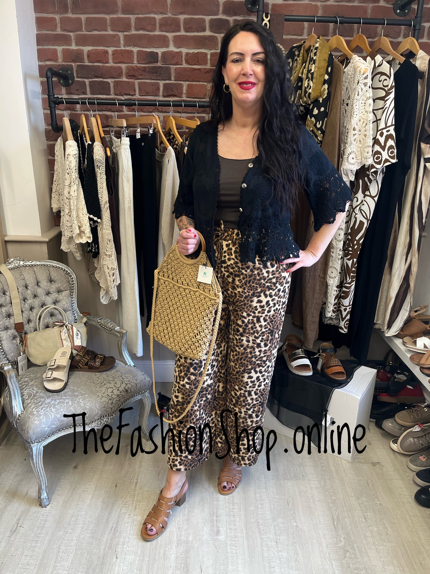 Sandy leopard print wide leg trousers 8-14