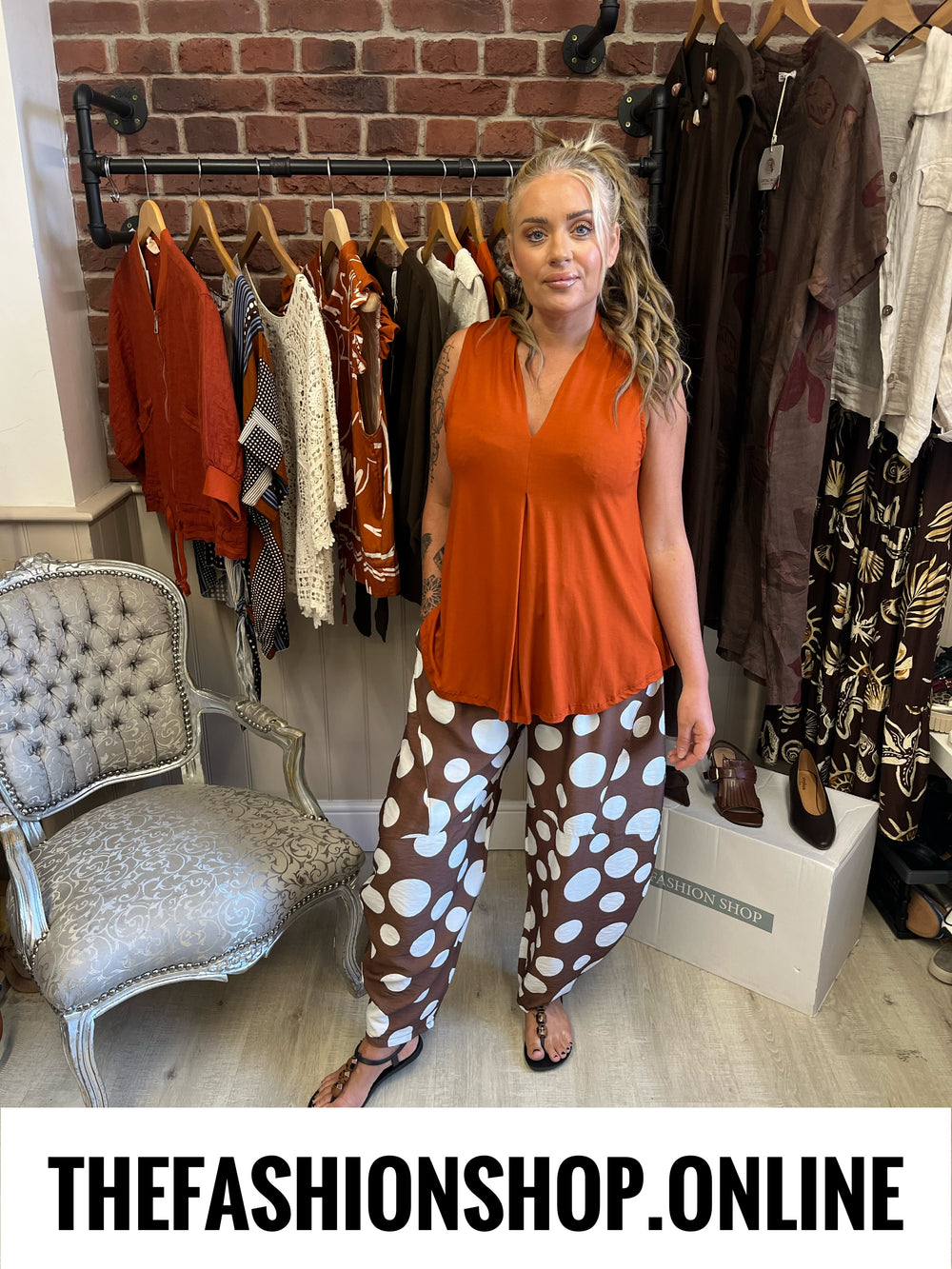 Francesca brown spot balloon trousers 8-14