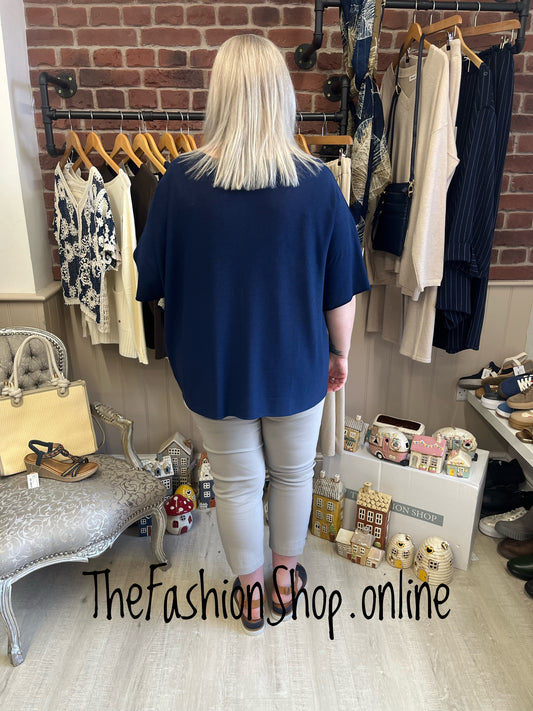 Abigail navy blue round neck top 16-24