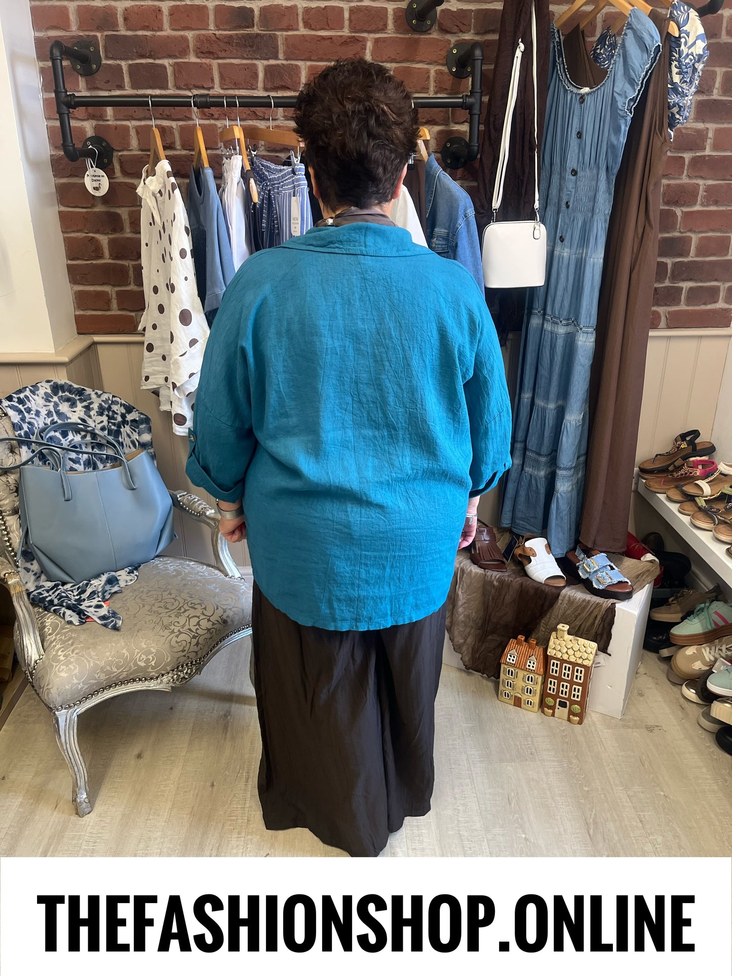 Helena teal linen mix shirt 16-22