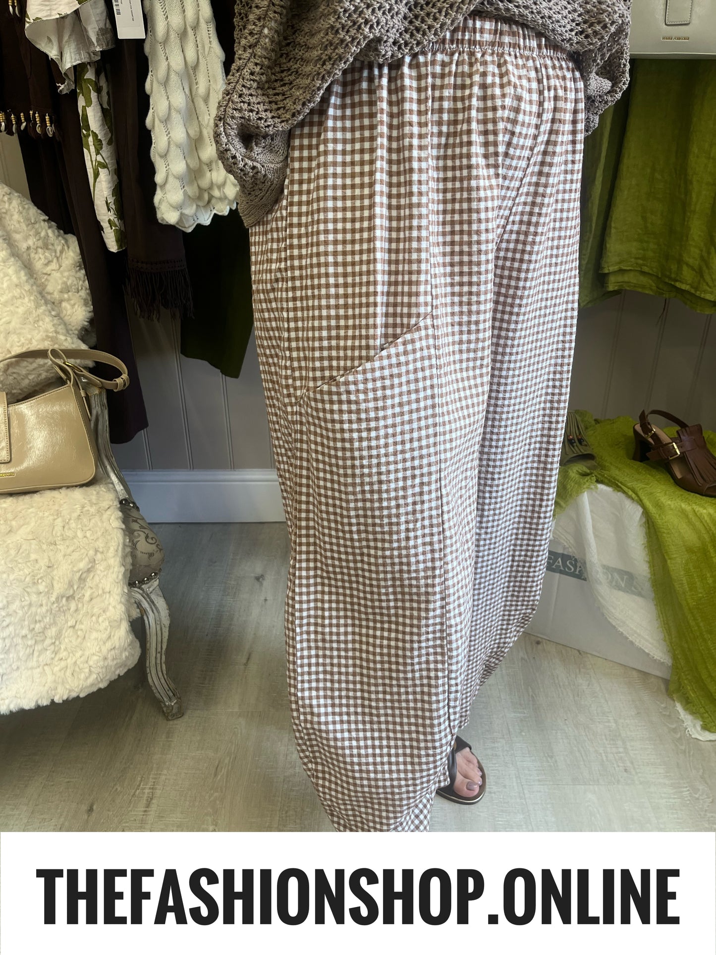 Amelia brown gingham balloon trousers 10-18