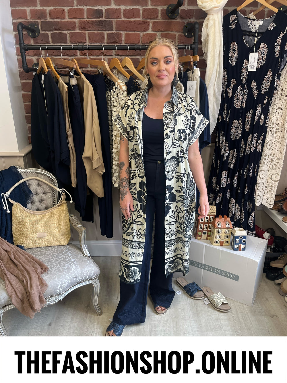 Katrina navy and ivory print shirt dress 8-14