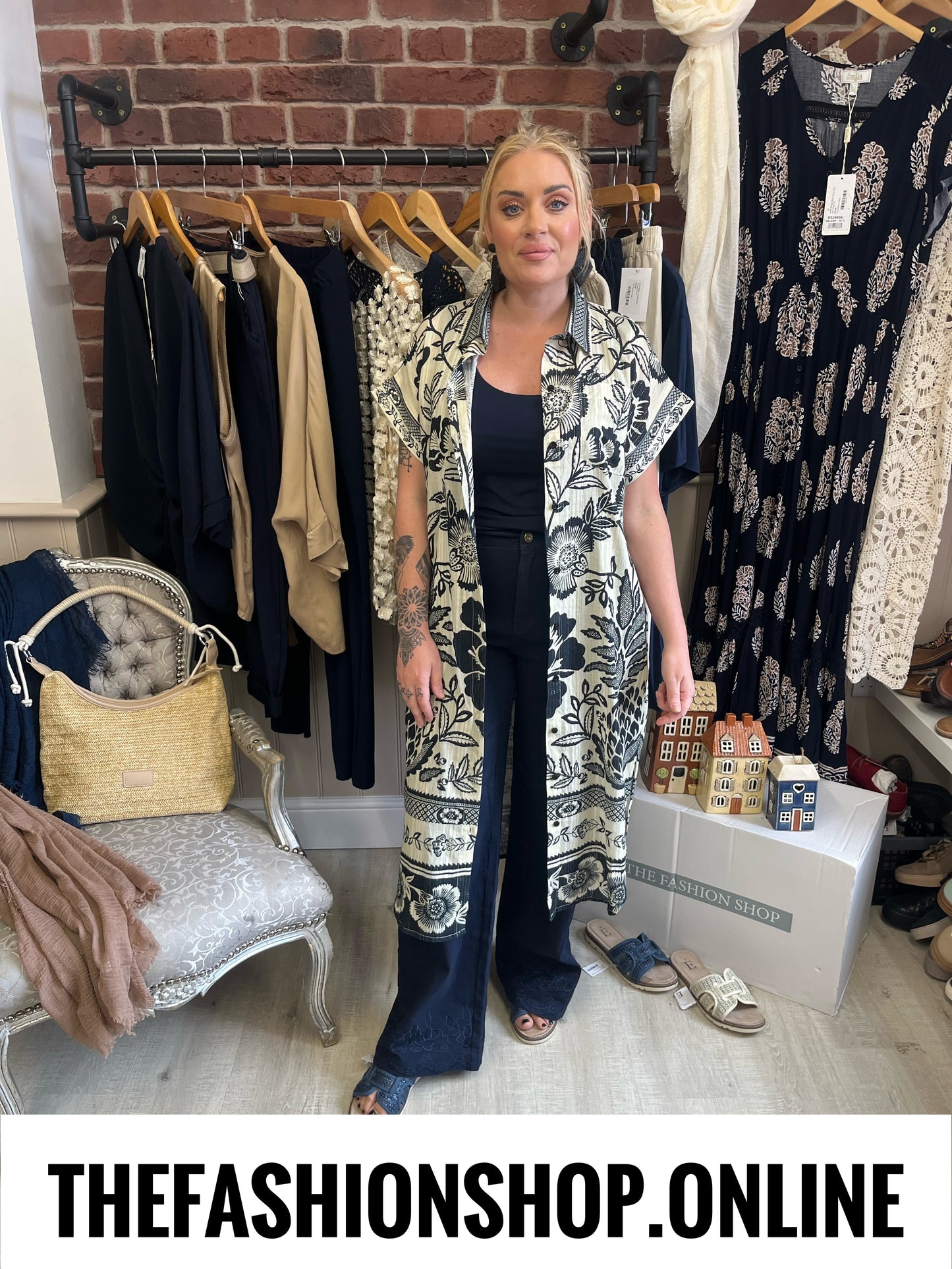 Katrina navy and ivory print shirt dress 8-14