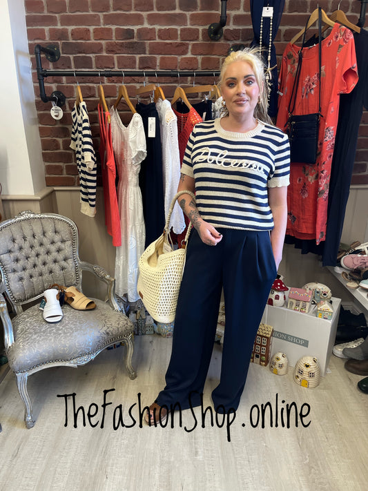 Anya navy and beige striped knitted top 8-14