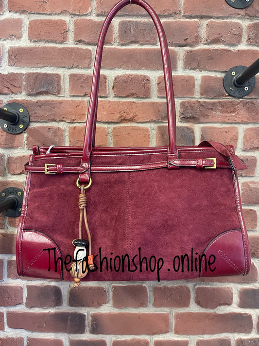Grace wine faux suede bag