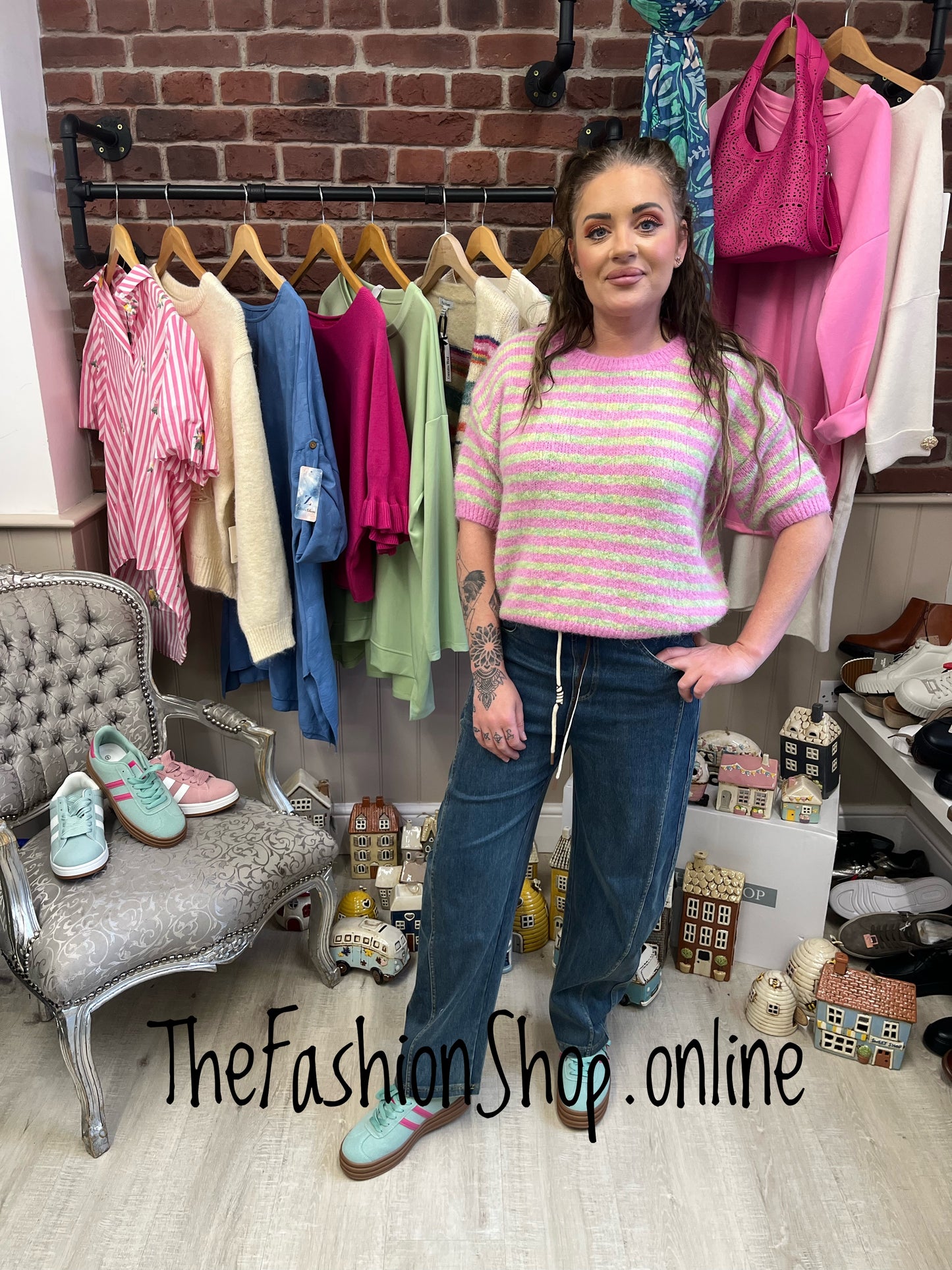 Lola pink and green wool mix knitted top 8-14