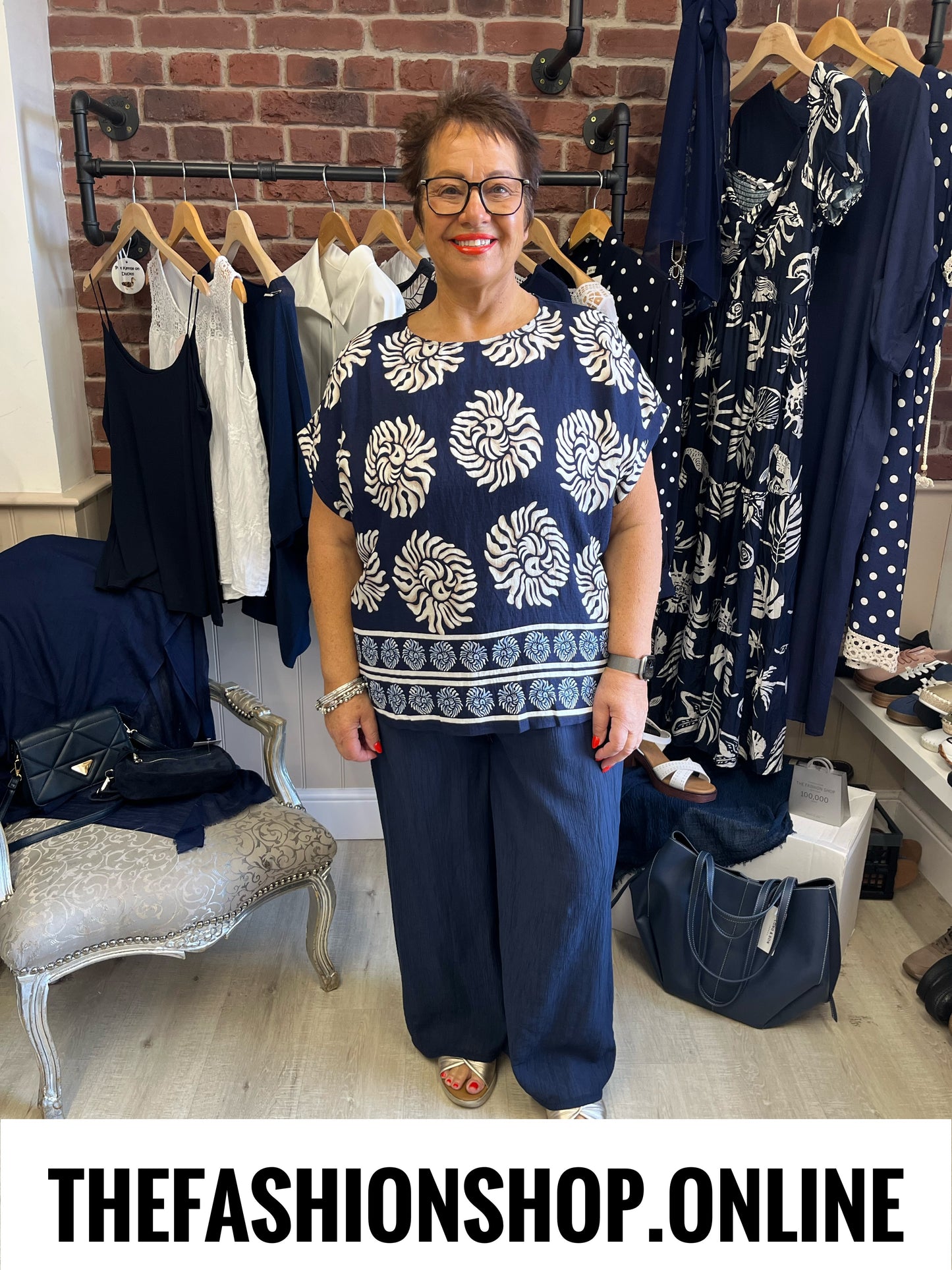Hannah navy boho print linen mix top 12-18