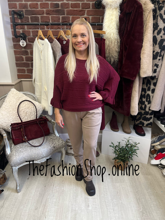 Eleanor wine frill sleeve jumper 10-16