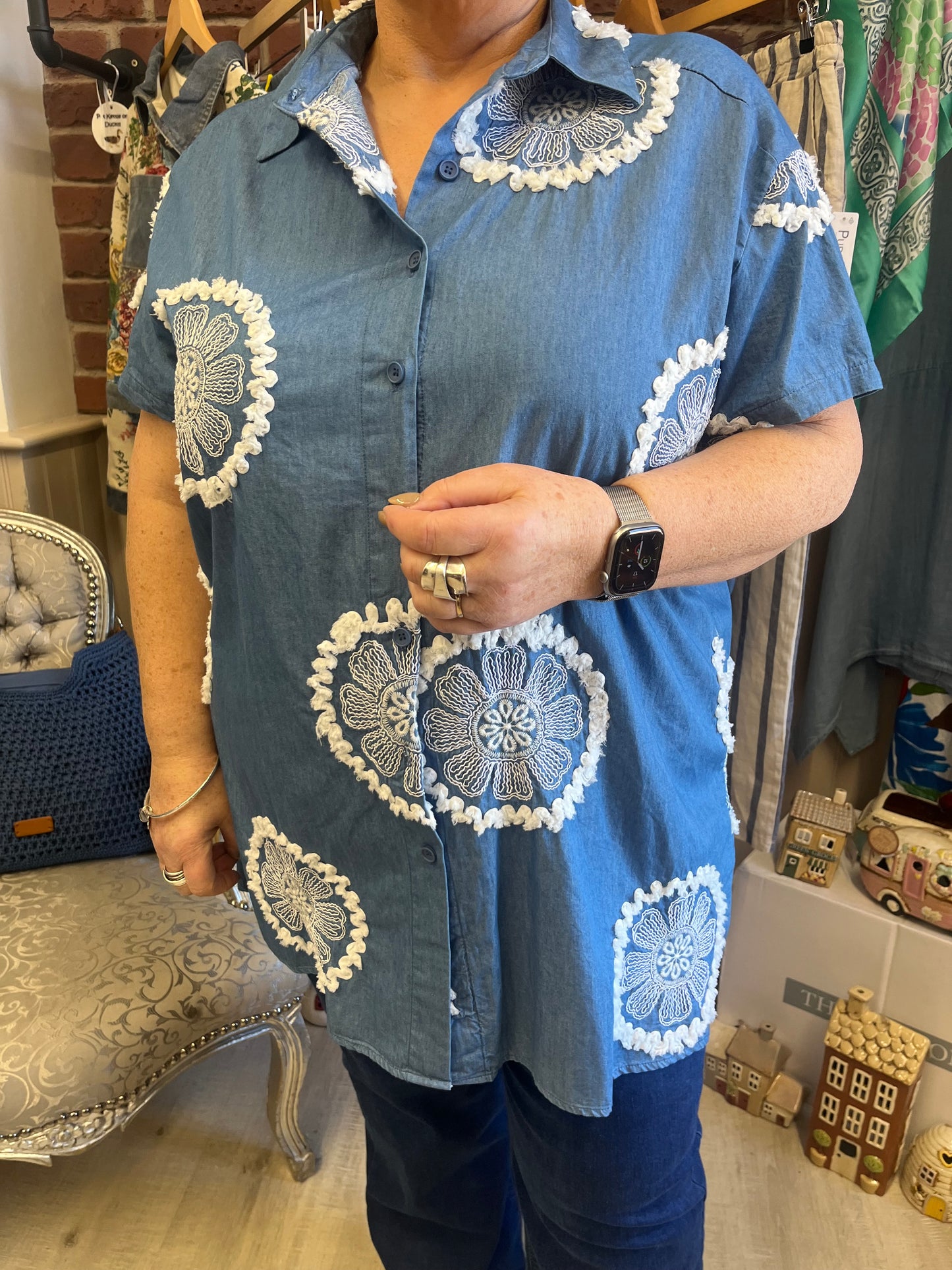 Fly Out denim shirt with embroidered detail 14-20