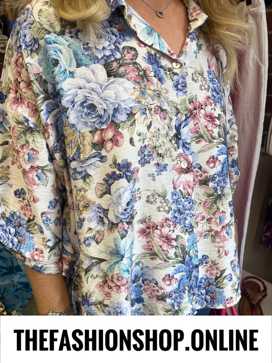 Trinny blue floral tapestry blouse 12-20