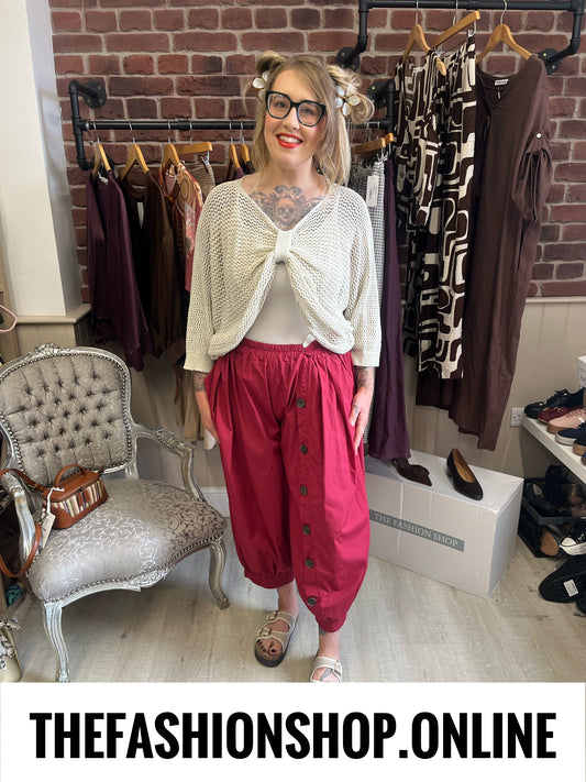 Gina wine cropped button trousers 8-16