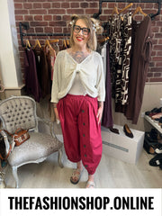 Gina wine cropped button trousers 8-16