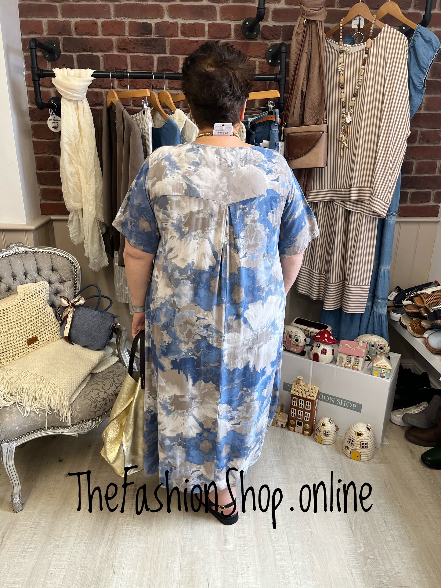 Keely blue and mocha print dress 14-20