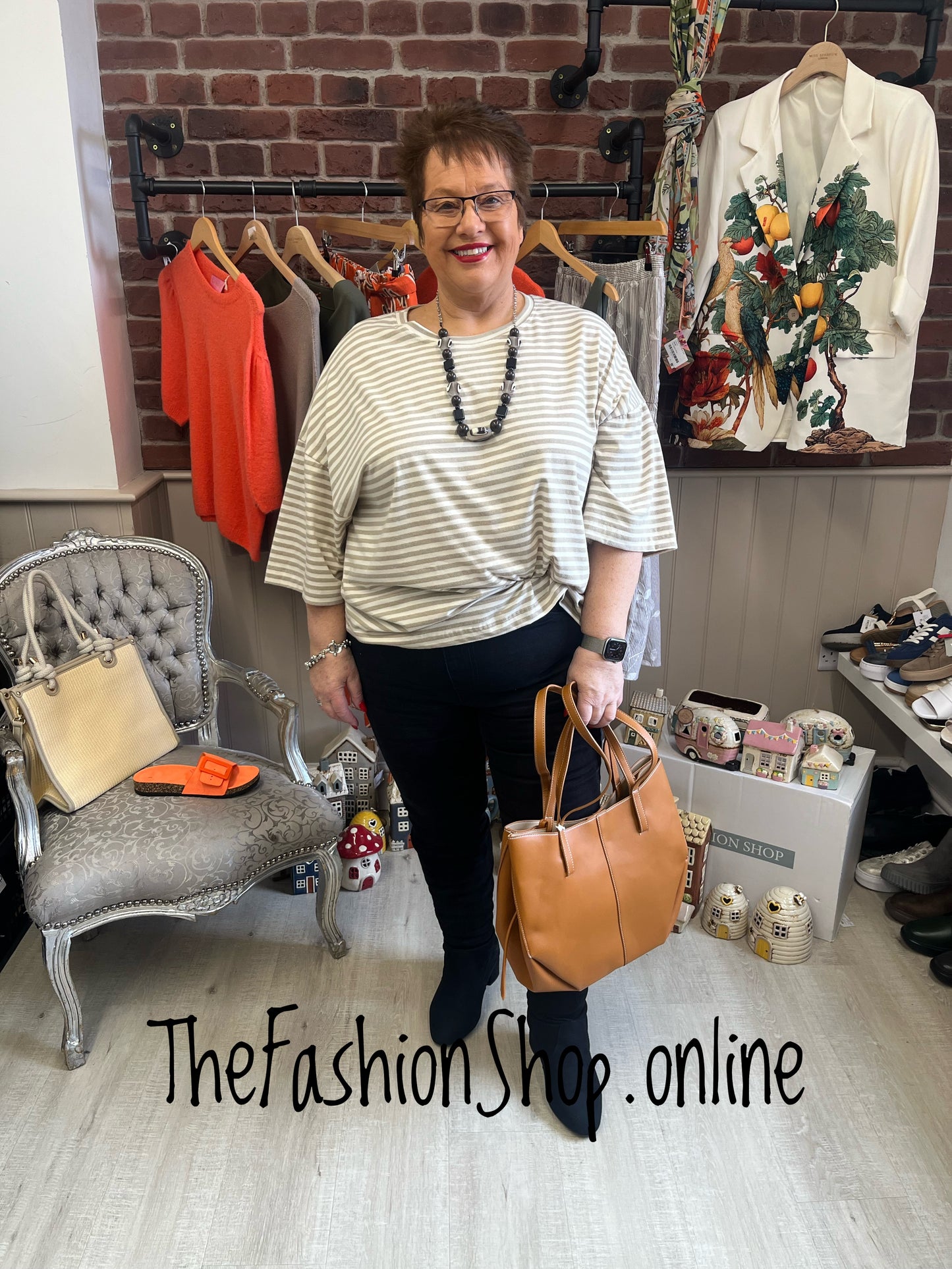 Elise beige and cream striped top 16-22