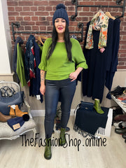 Tess green jumper with frill sleeve 8-14