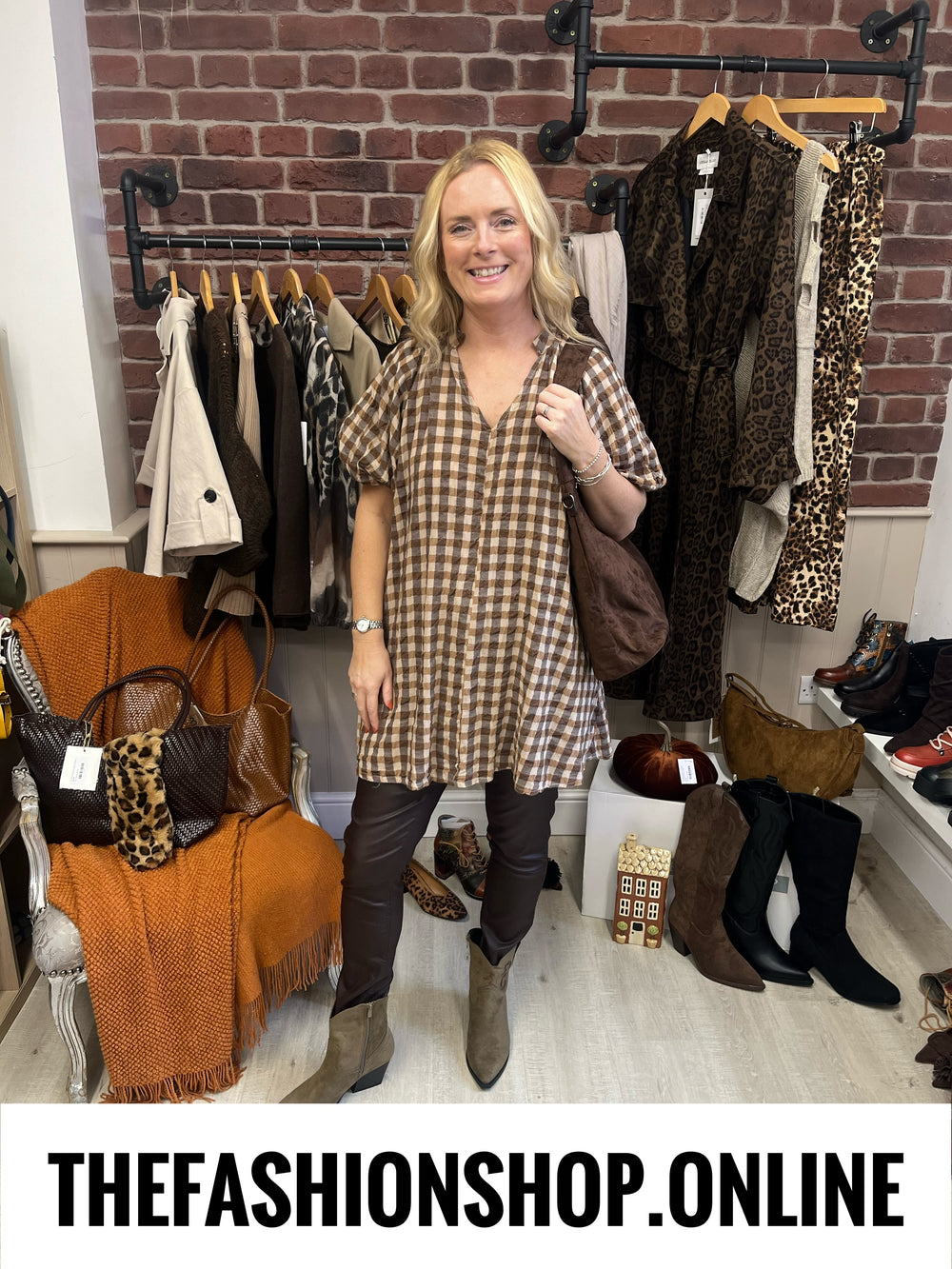 Astrid brown and mocha gingham tunic 8-16