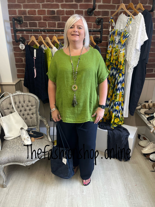Kali olive keyhole linen top 16-22