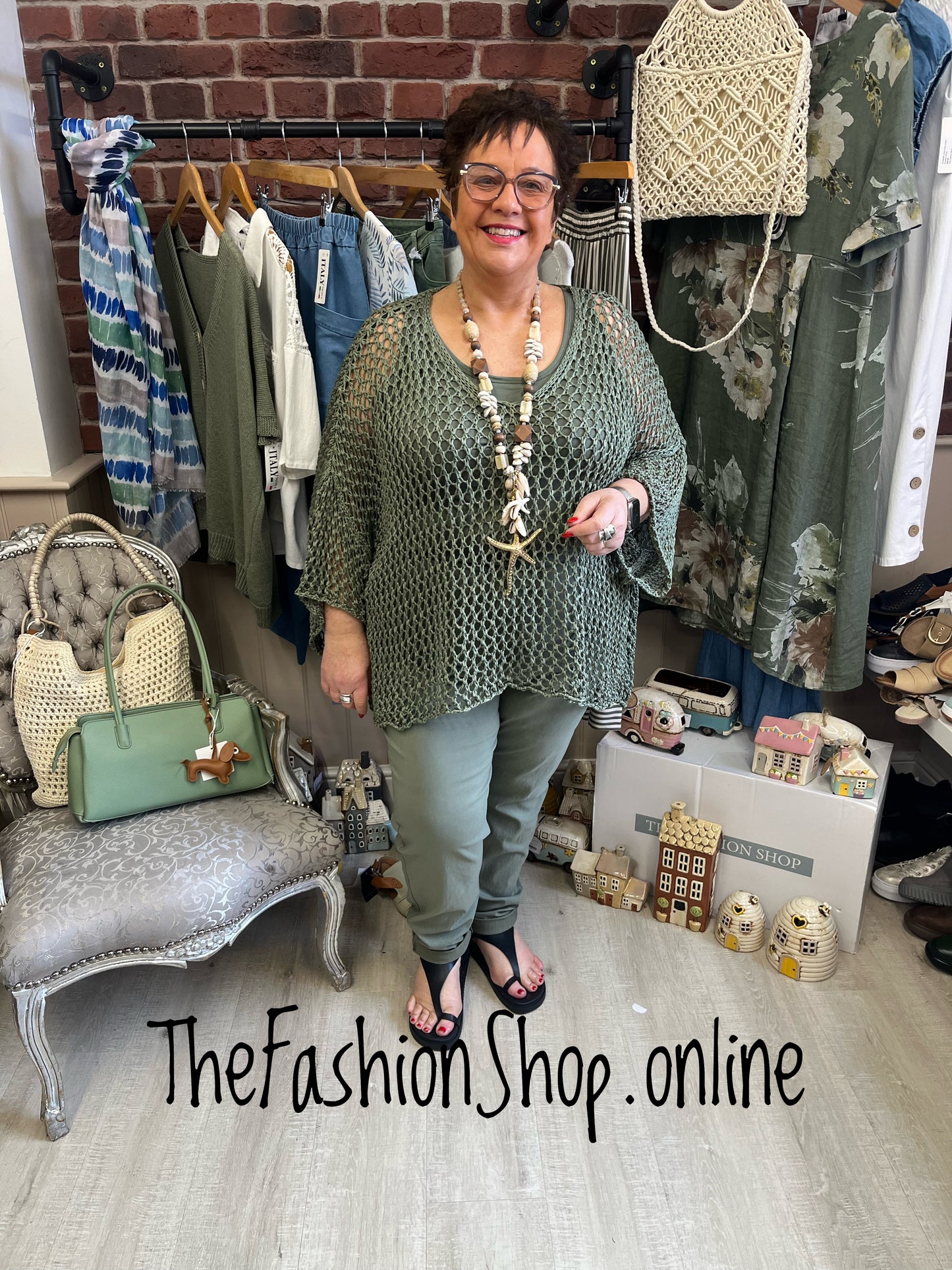 Evelyn khaki crochet layering top 14-22