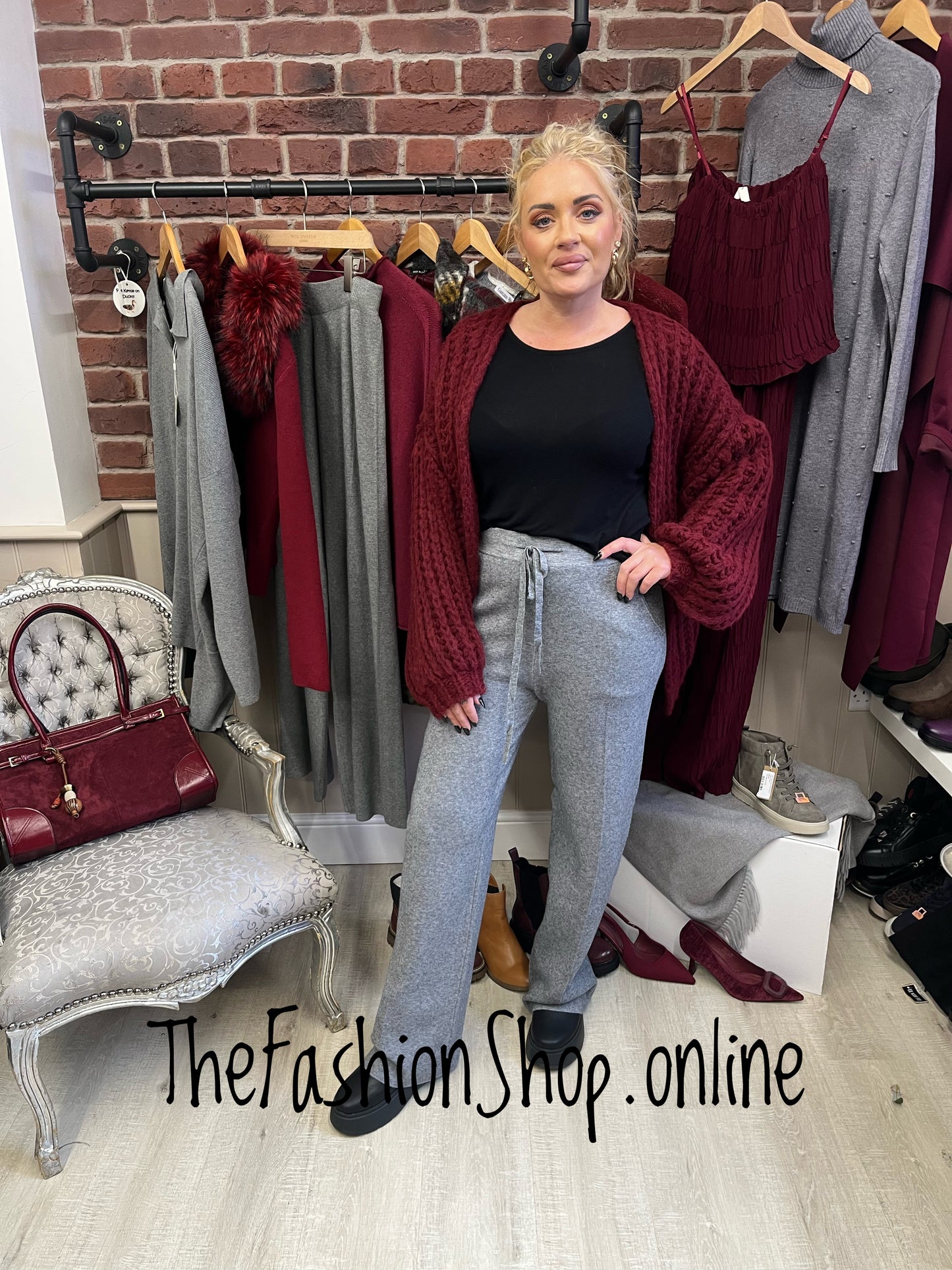 Millie grey fine knit trousers 8-14