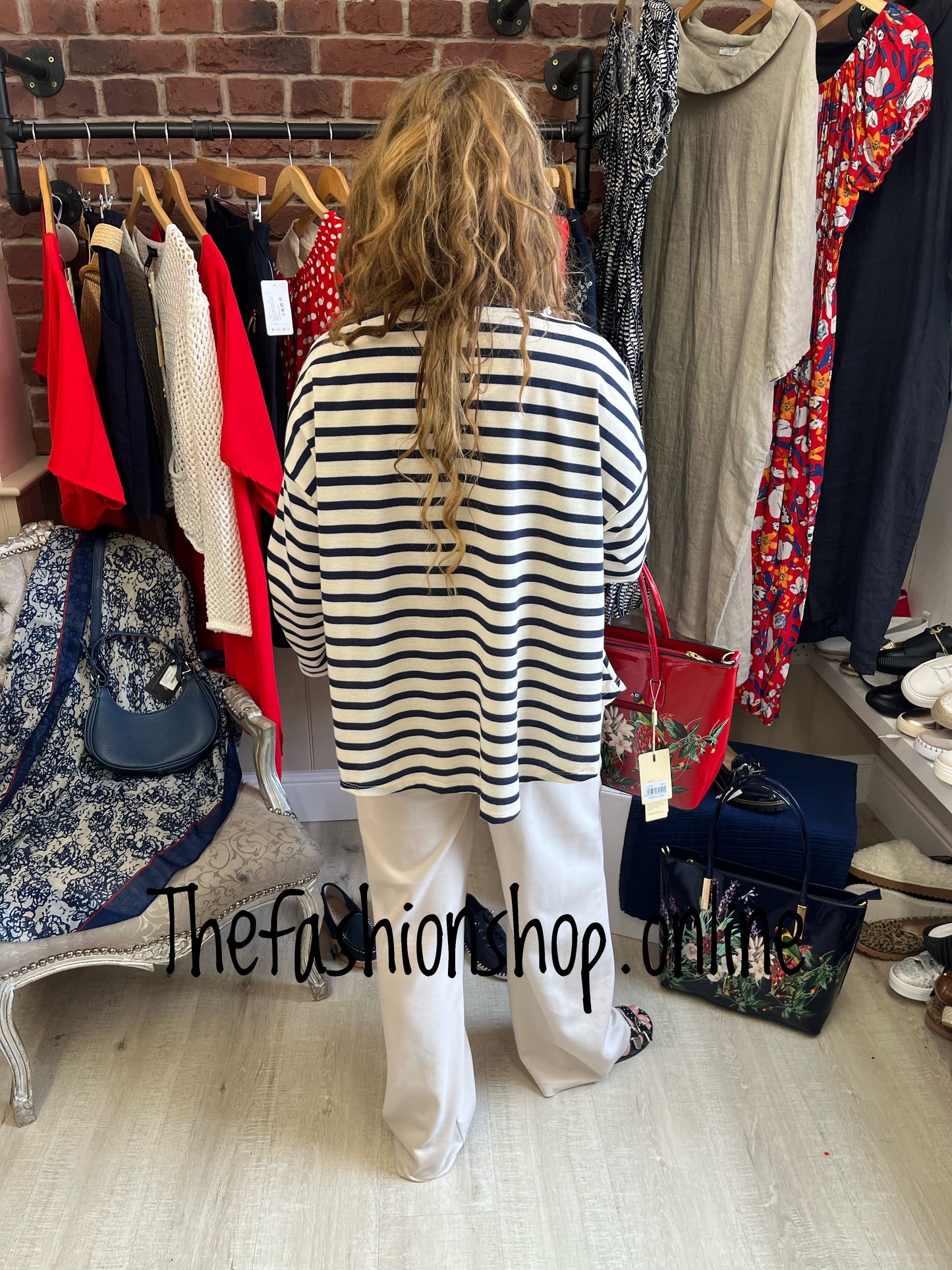 Yvette navy and beige striped top 10-16